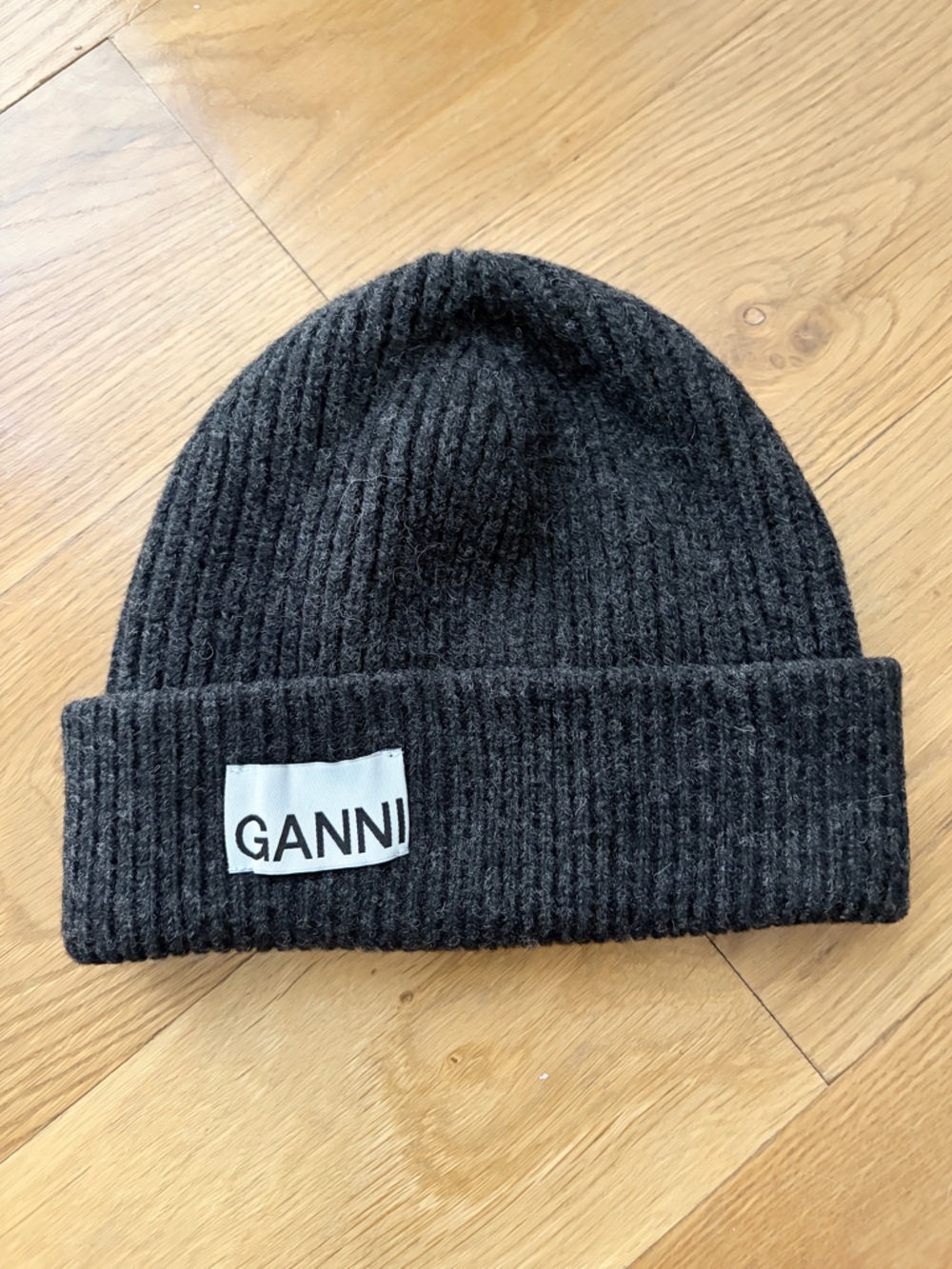 Ganni charcoal Gray wool Knit Beanie